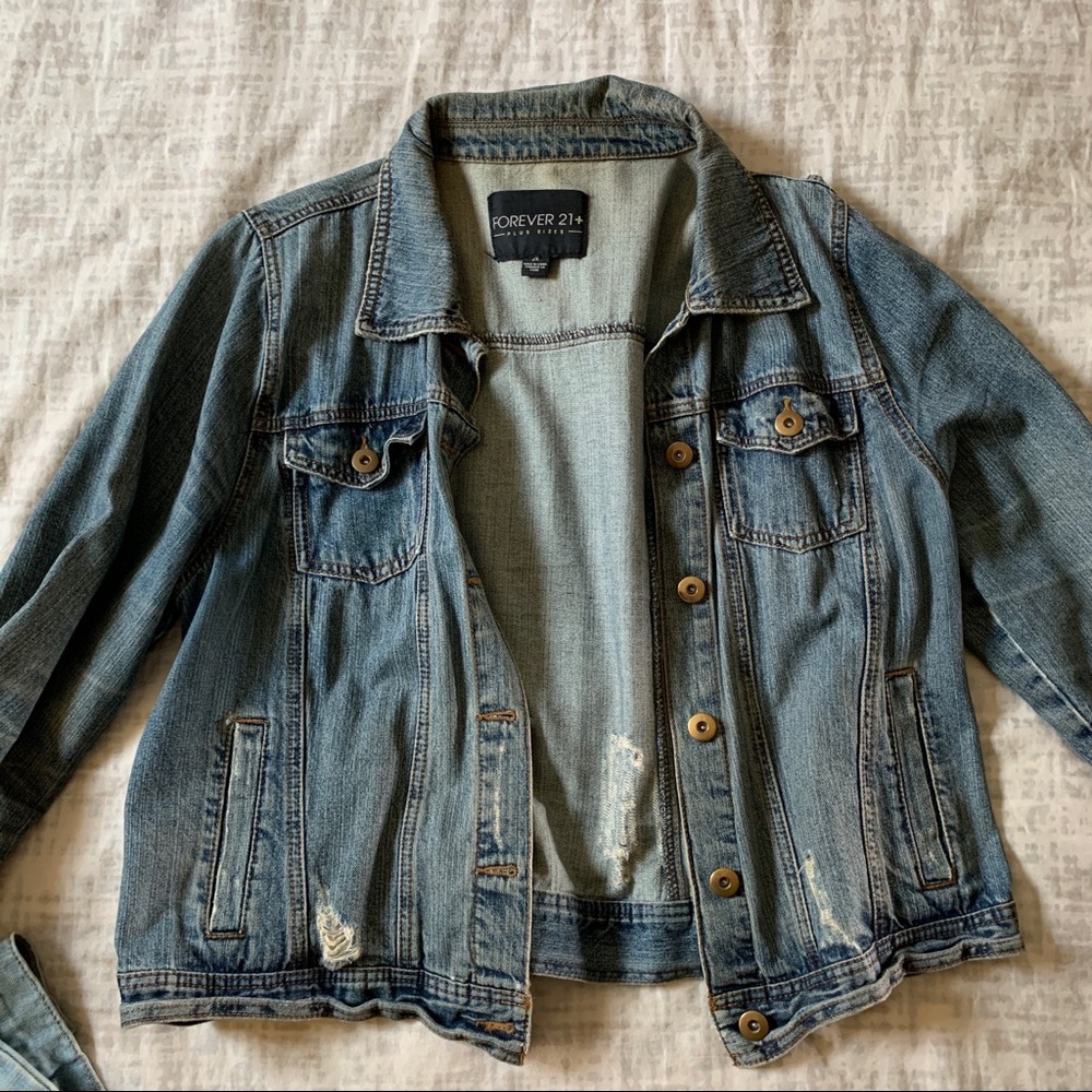 Plus Size Distressed Denim Jacket